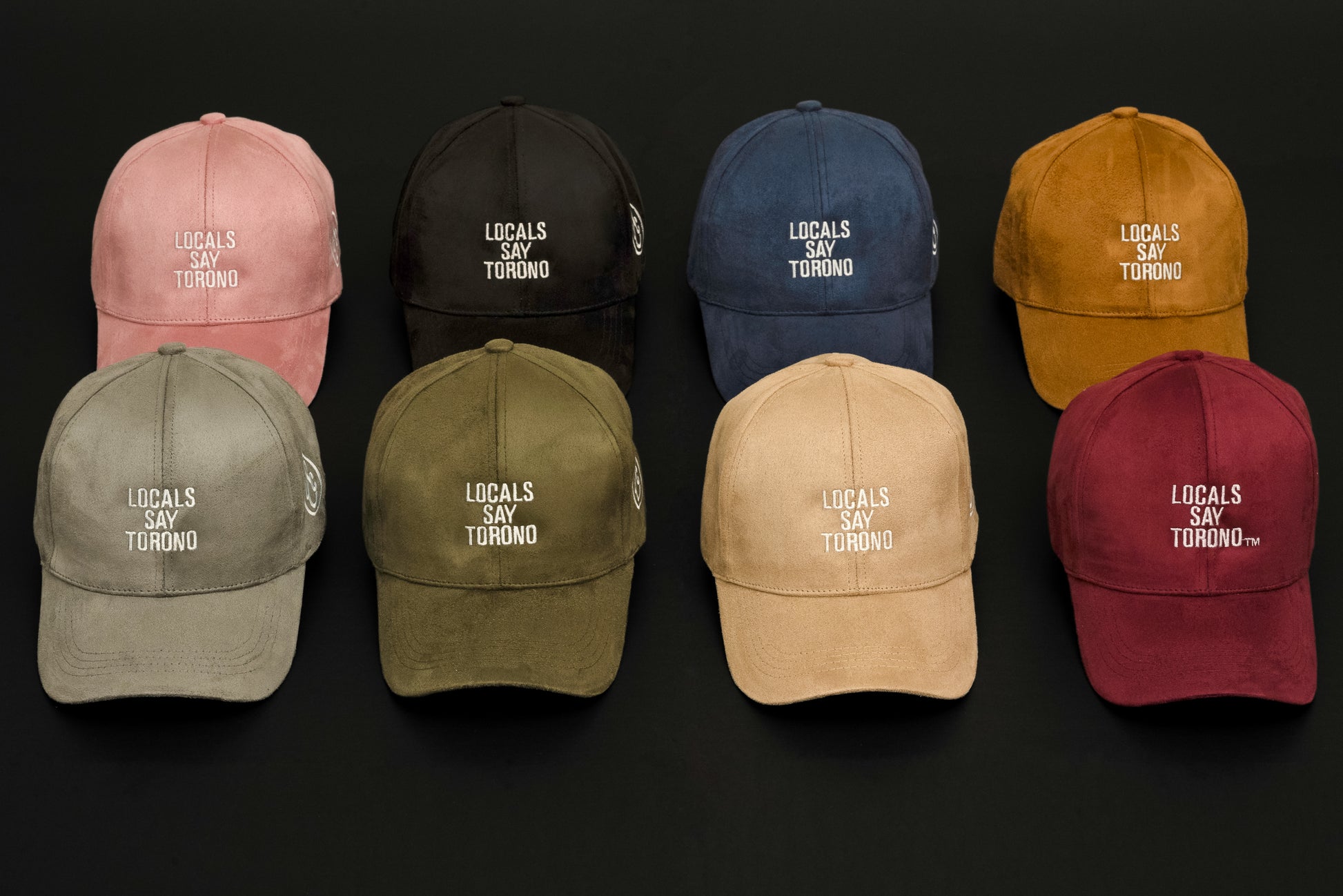 Side profile of Local Say Toronto six-panel microsuede cap showing structured crown and curved brim