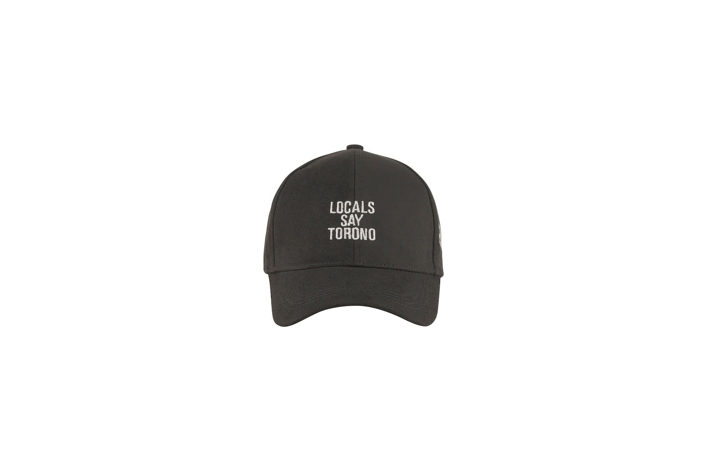 Local Say Torono microsuede strapback hat in black with embroidered wordmark, front view