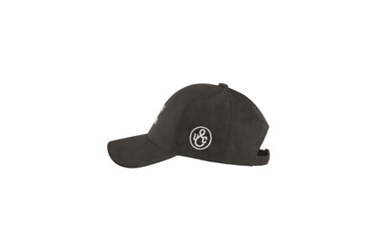 Side profile of Local Say Torono six-panel microsuede cap showing structured crown and curved brim